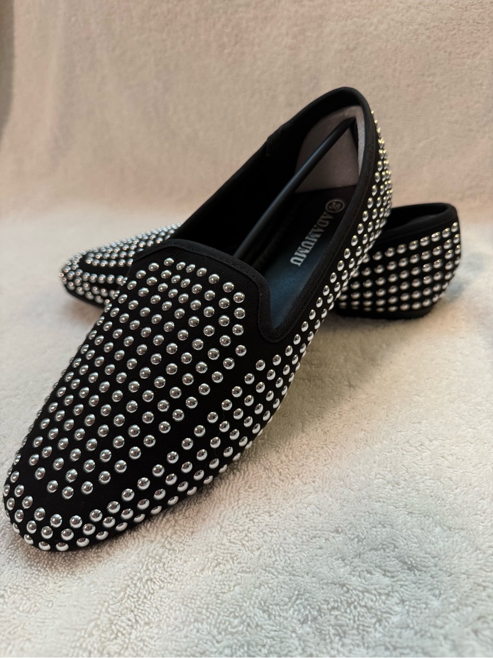 Studded Black Slip-On Flats with Silver Accents - Picture 3 of 7
